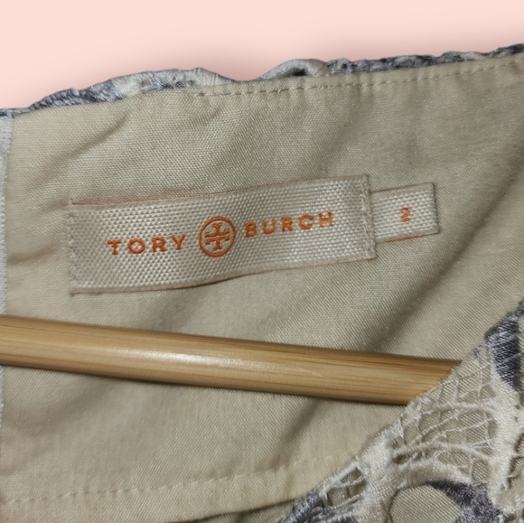 Tory Burch Summer Guipure Lace Gray Cream Mini Dress 2 Elegant Party Shortsleeve - Picture 3 of 3